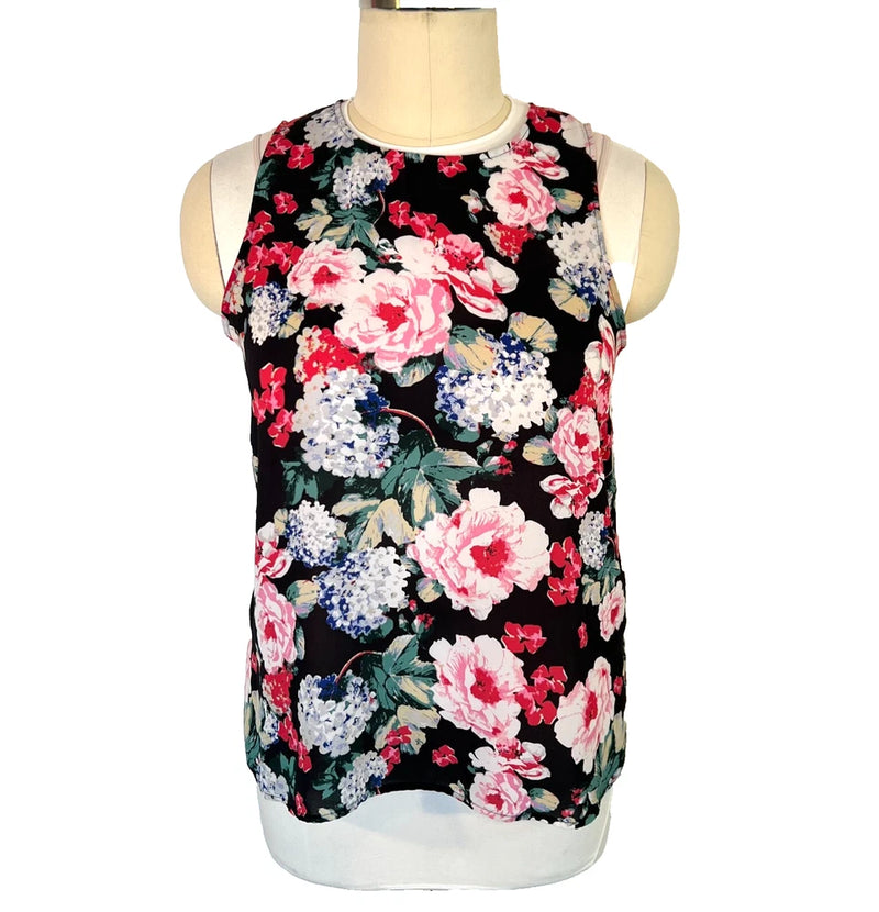 Who What Wear - Women's XXL Tank Top Rose and Hydrangea Print Chiffon Tunic Hydrangea