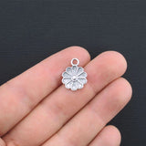 10 Flower Charms Antique Silver Tone Detailed Daisy - SC3151 Daisies