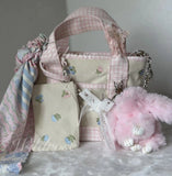 Madden Girl By Steve Madden Pink gingham hydrangea bear plush bow charm tote bag Hydrangea