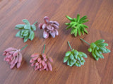 7 Mini Artificial Succulents Flocking Lifelike Grass Green Plant