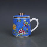 5.4" China Famille Rose Porcelain Gilding Lam Tei Peony Flower Bird Tea Cup Peony