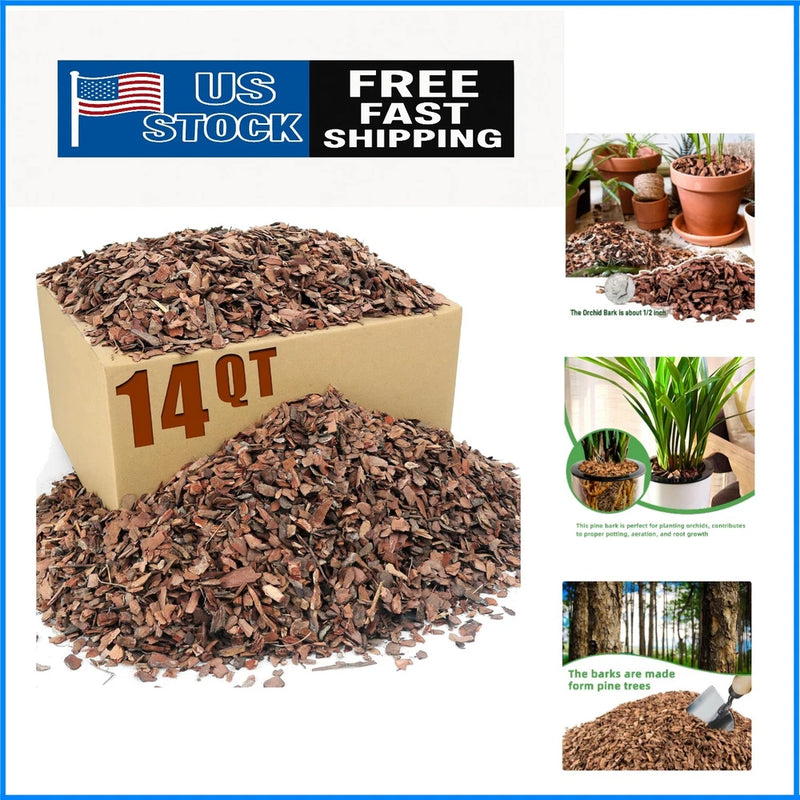 14qt orchid potting bark mulch, natural brown wood chips for healthy root growth