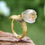 Natural Crystal Handmade Fine Jewelry Lily of the Valley Flower Rings For Women Lily
