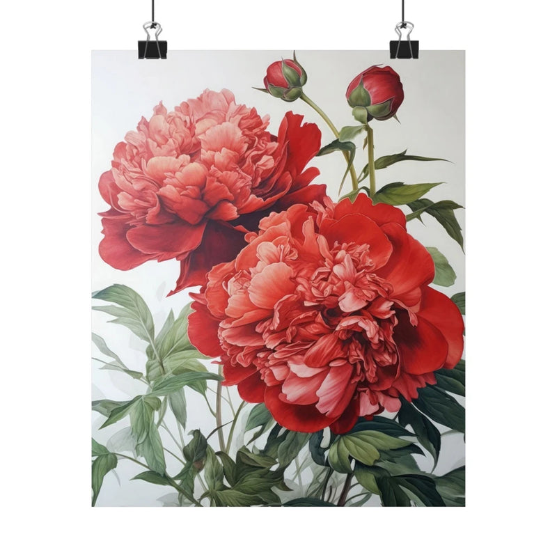 Red Peony Flowers Poster, Red Flower Art Print, Floral Artwork 20 Peony
