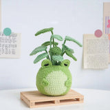 Handmade Crochet Green Frog Plant Pot Cute Crochet Desk Decor Gift Green Plant