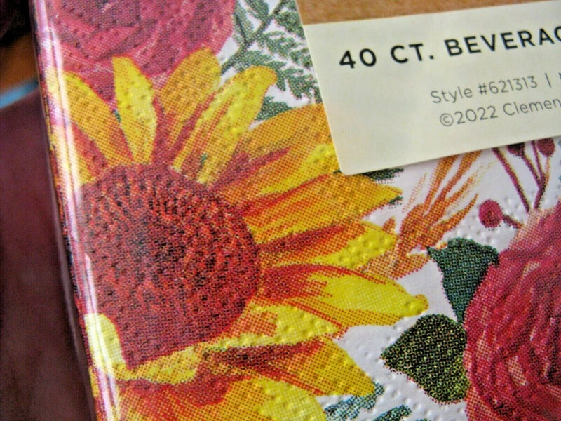 New Clementine Sunflower Ranunculus Fern Floral Beverage Paper Napkins 40ct Ranunculus