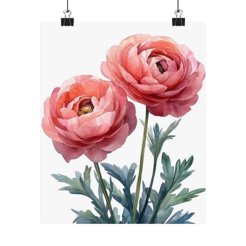 Boho Hot Pink Ranunculus Flower Art Print Poster, Minimalist Floral Wall Art 2 Ranunculus