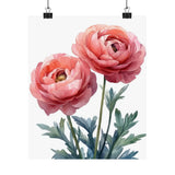 Boho Hot Pink Ranunculus Flower Art Print Poster, Minimalist Floral Wall Art 2 Ranunculus