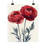 Boho Burgundy Ranunculus Flower Art Print Poster, Minimalist Floral Wall Art 3 Ranunculus