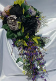 15 Pc Dusty Purple, Lavender, Black Wedding Bouquet Set, Vintage Bouquet Package Hydrangea