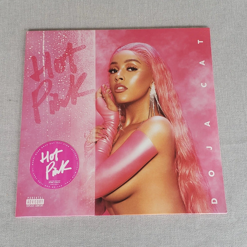 Hot pink vinyl record album cover with DOJA CAT portrait and Roses text