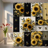 Farmhouse Sunflower and Bee Patchwork Rustic Floral Shower Curtain Sunflower