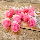 Vintage Pink Rose Cake Picks Flower Cupcake Toppers Plastic Lot Of 12 Roses