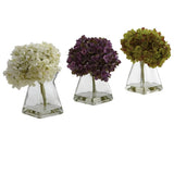 ARTIFICIAL SILK HYDRANGEA FAKE FLOWER ARRANGEMENTS w/ VASE - SET of 3 Hydrangea