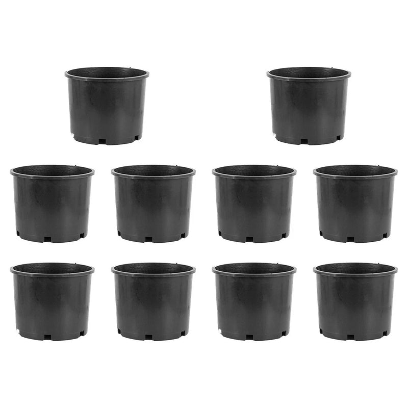 Black plastic nursery planter pots, 10-pack, round pots with drainage holes