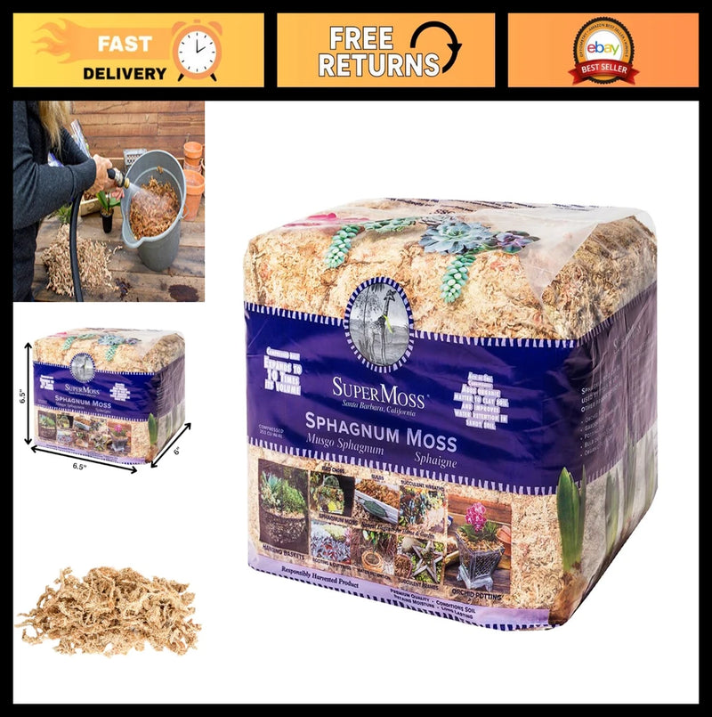 Natural Dried Orchid Sphagnum Moss - 1 lb Mini Bale for Gardening & Crafts Orchids
