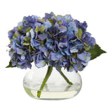 Nearly Natural Blooming Hydrangea with Decorative Vase/Faux Water in Blue/Clear Hydrangea