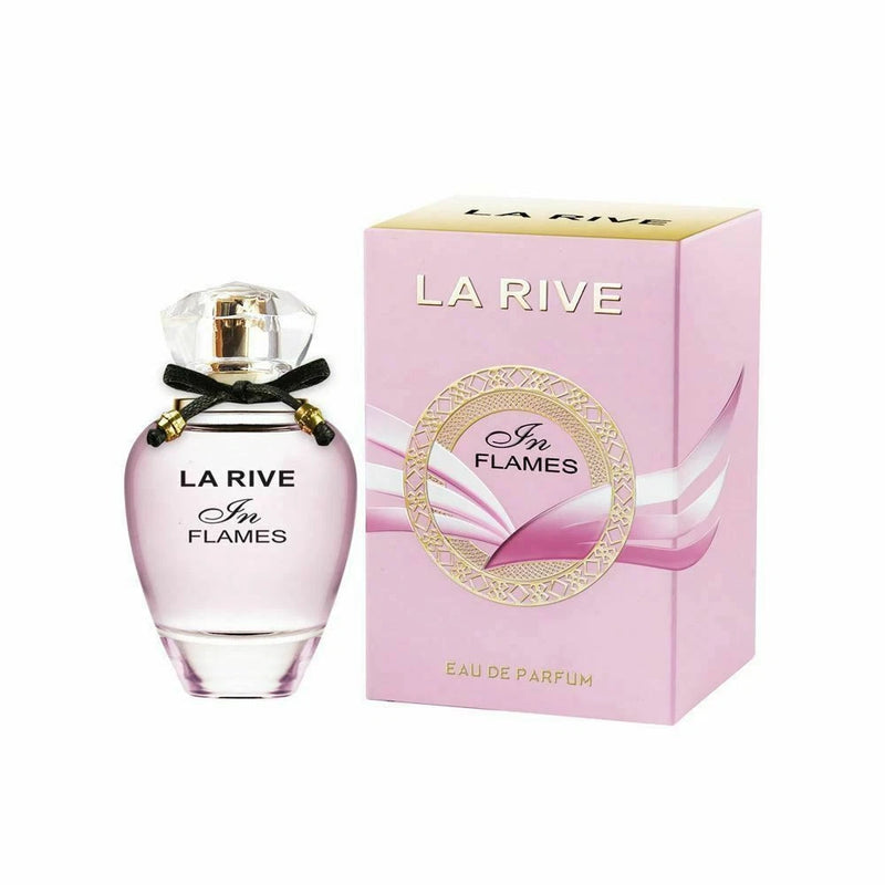 Women’s La Rive eau de parfum spray bottle with cap and pink boxed packaging