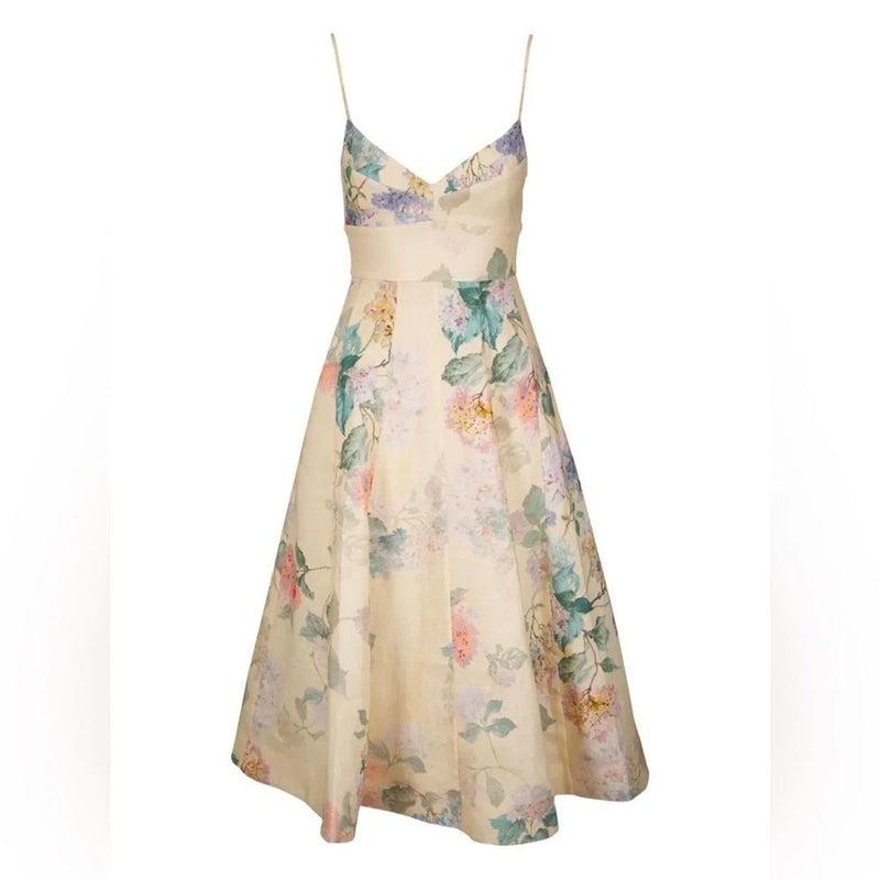 Zimmermann Illuminate Picnic Dress in Lemon Hydrangeas Size 3 AU Floral Linen Hydrangea