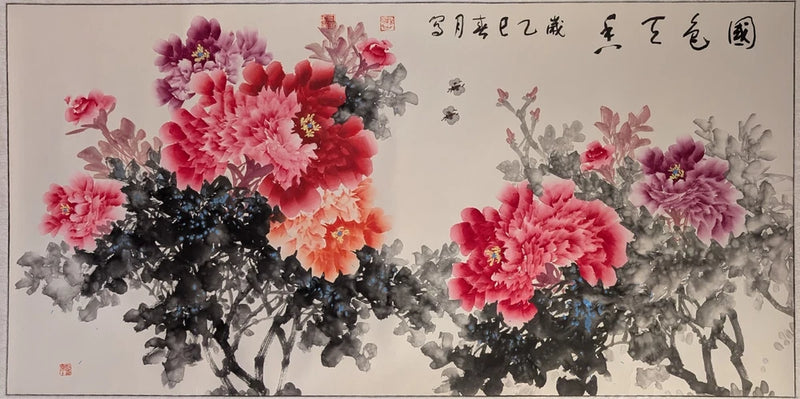traditional Chinese water printing  peony flower, large, scroll Peony