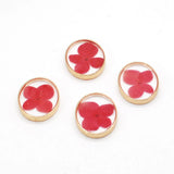 4PCS Gold Tone Real Red hydrangea Flower Charm, Thick Edge Oval Charm GXE2302 Hydrangea