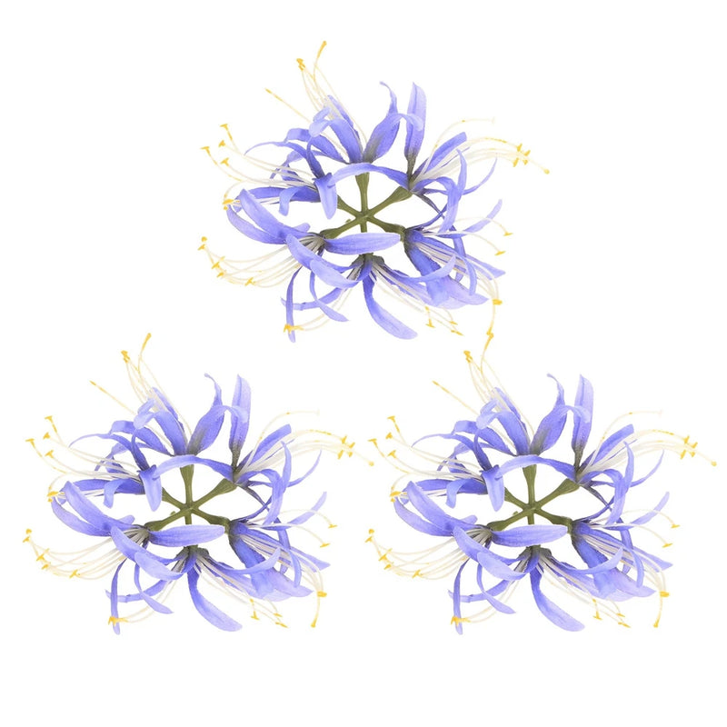 Set of 3 purple spider lily artificial flower heads with yellow stamens