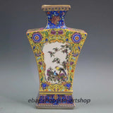 Colorful porcelain vase with peony flowers and magpie birds on four-sided panels