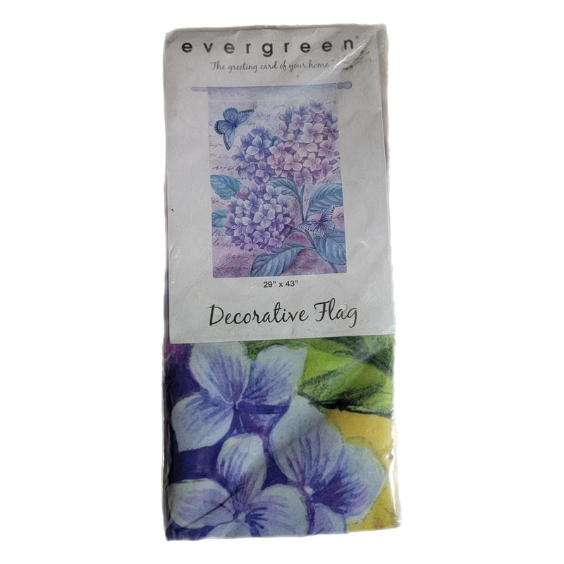 Evergreen 29"x43" Double Sided Hydrangea And Butter Flies Hand Painted Yard Flag Hydrangea