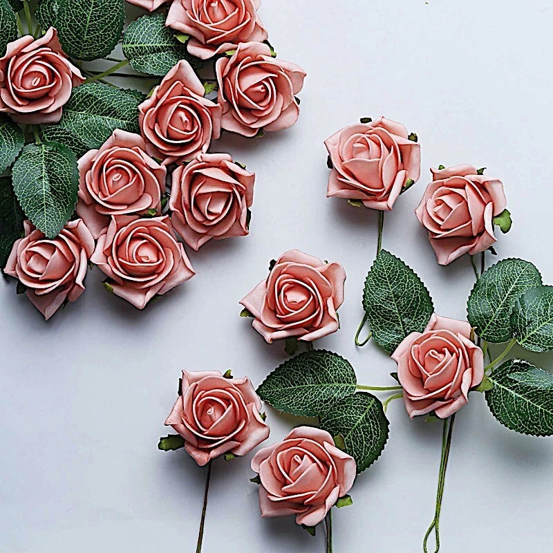 24 DUSTY ROSE 2" Mini FOAM ROSE Flowers Stems Wedding Decorations Supplies Bouquet