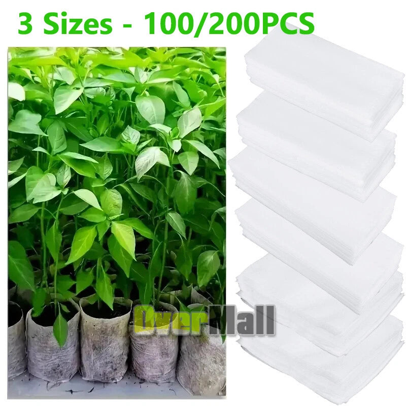 100/200pcs Seed Nursery Bags Non-Woven Plants Grow Bags Home Garden Supply White Garden Plants