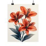Boho Red Tiger Lily Flower Art Print Poster, Minimalist Floral Wall Art 6 Lily