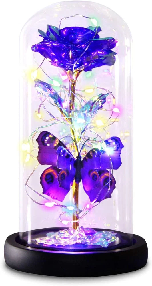 Mothers Day Rose Gifts for Mom, Galaxy Purple Butterfly in Glass Dried Flower