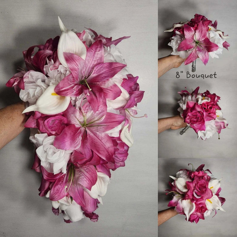 Fuchsia White Rose Tiger Lily Bridal Wedding Bouquet Accessories Bouquet