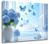 Blue Hydrangea Flower Coastal Ocean AbstractÊWallÊArtÊforÊBathroomÊLivingÊRoom Hydrangea