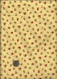 "Flowers Spaced Carnations" Print rust tan on golden yellow tan Fabric - Makower Carnation