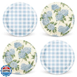Whaline 40Pcs Hydrangea Plaid Paper Plate Blue And White Floral D Hydrangea