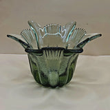 Flower Petal Glass Bowl Green Tint 100% Recycled Vase Lily Accent Made In Spain Lily