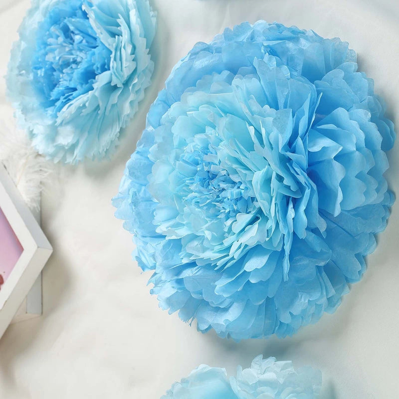 Aqua blue tissue paper carnation flower pom-pom decorations