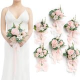 Ling's moment Artificial Bridesmaid Bouquets Set of 6,Pink Wedding Flower Bou... Ranunculus