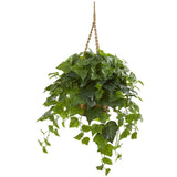 38Ó London Ivy Artificial Plant In Hanging Basket Real Touch Nearly Natural Green Plant