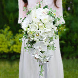 Bride Wedding Bridesmaid White Orchid Rose Flower Waterfall Teardrop Bouquet Bouquet