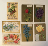 7 Unposted 1910/20s Flower Postcard Lot Rose Violet Carnation Forget Me Not Ivy Carnation