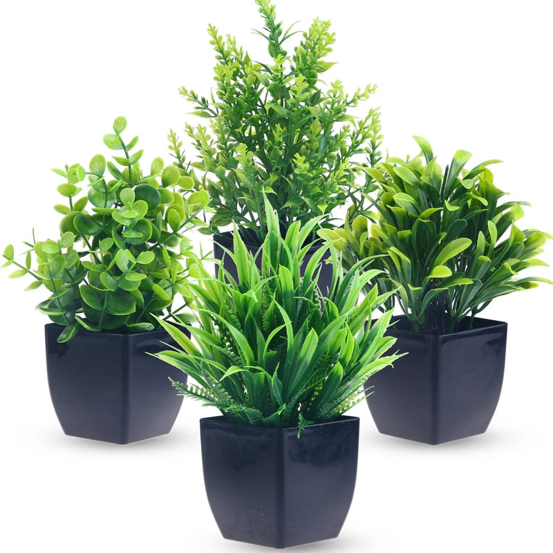 4 Pack Mini Artificial Eucalyptus Plants in Black Pot for Home Office Decor Green Plant
