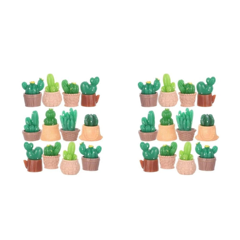Set of 16 small faux succulent and cactus ornaments in green pots, mixed styles