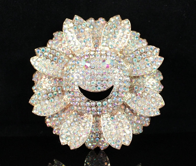 3.5-INCH HAPPY SUNFLOWER FLOWER GOLD AUSTRIAN RHINESTONE BROOCH PIN B1868GOLD Sunflower