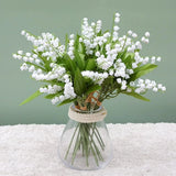 18 Pcs Artificial Lily of The Valley Faux White Bell Flowers Wind Chime Orchi... Bouquet