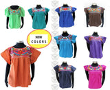 Mexican Peasant Blouse Hand Embroidered Top Assorted Colors Vintage Style Tunic Roses