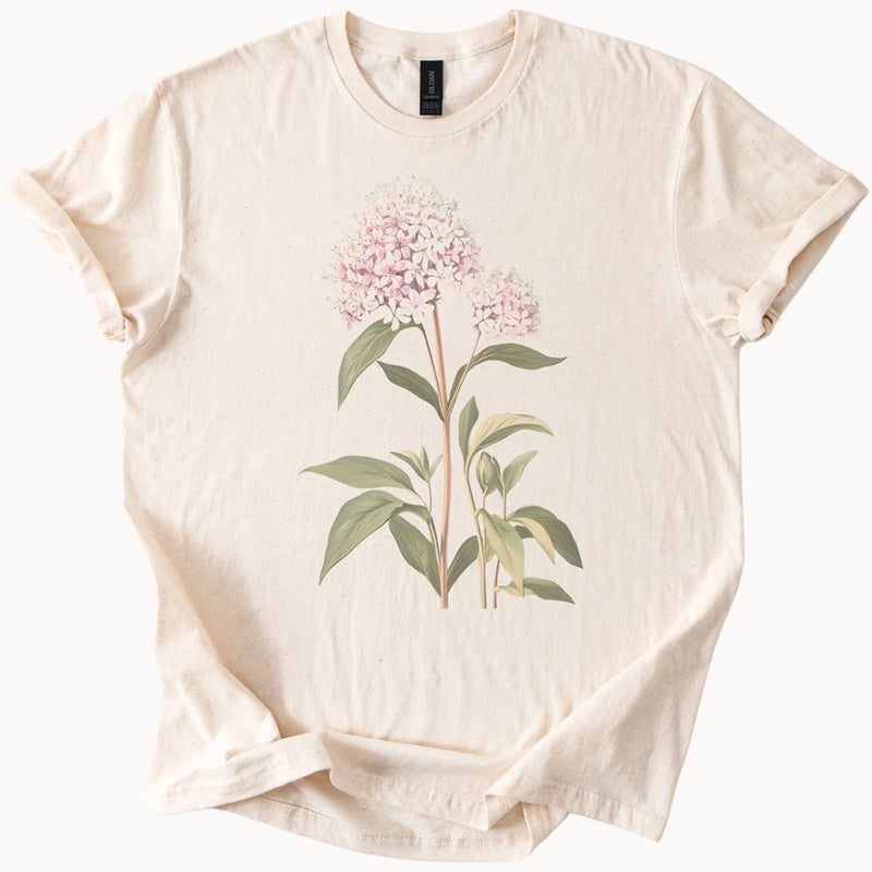 Hydrangea Blossom Graphic T Shirt Pink Flower Botanical Art Cotton Tee Shirt Hydrangea
