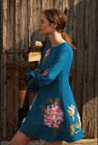 NEW Anthropologie Varun Bahl Sapphire Blue Hydrangea Swing Dress 3D Floral 00 Hydrangea