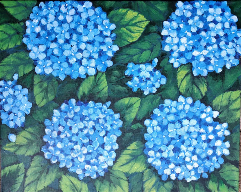 Blue Hydrangeas . Original acrylic painting on canvas 16x20 Hydrangea